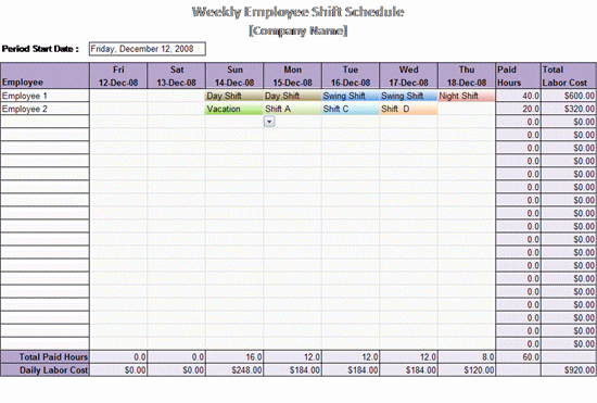 Excel Employee Schedule Template Awesome Work Schedule Template Weekly Employee Shift Schedule