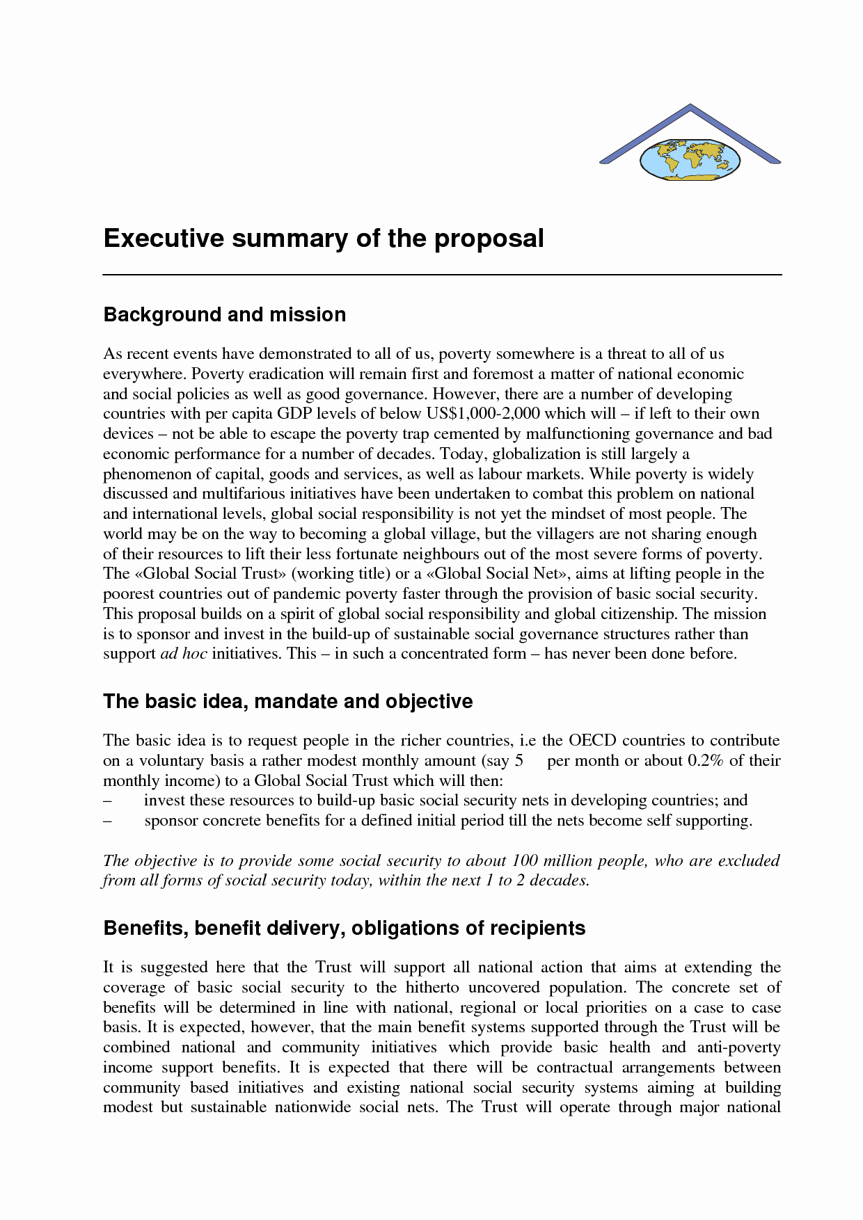 executive summary business plan esempio