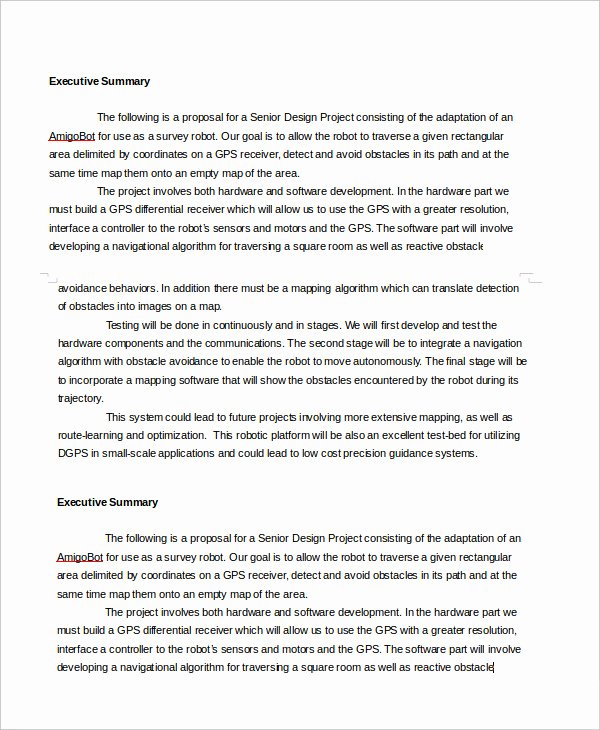 Executive Summary Sample for Proposal Unique Executive Summary Template 8 Free Word Pdf Documents