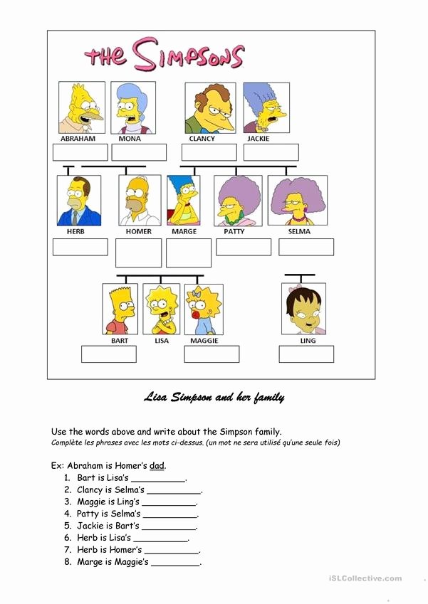Family Tree Worksheet Printable New Simpsons Family Tree Worksheet Free Esl Printable