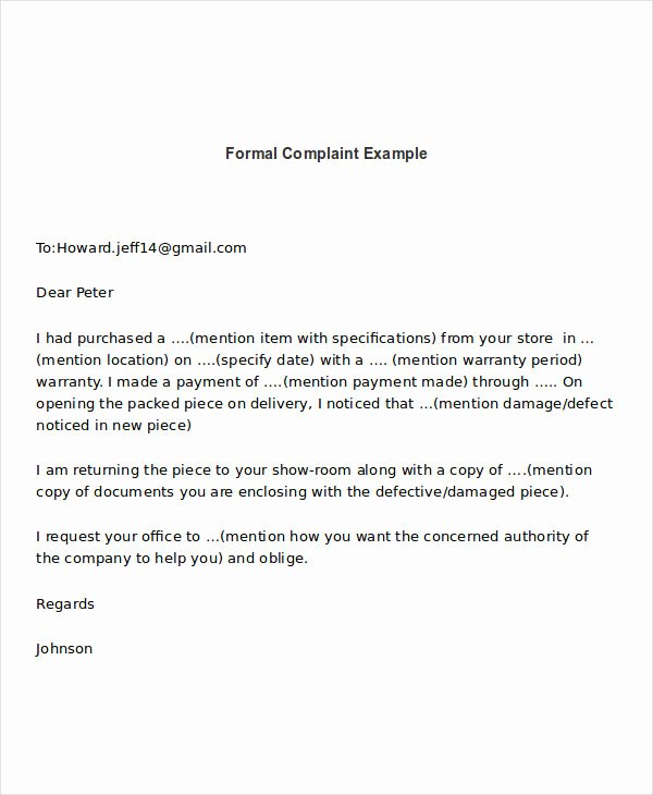 Formal E Mail Example Unique Free 4 Plaint Email Examples &amp; Samples In Doc