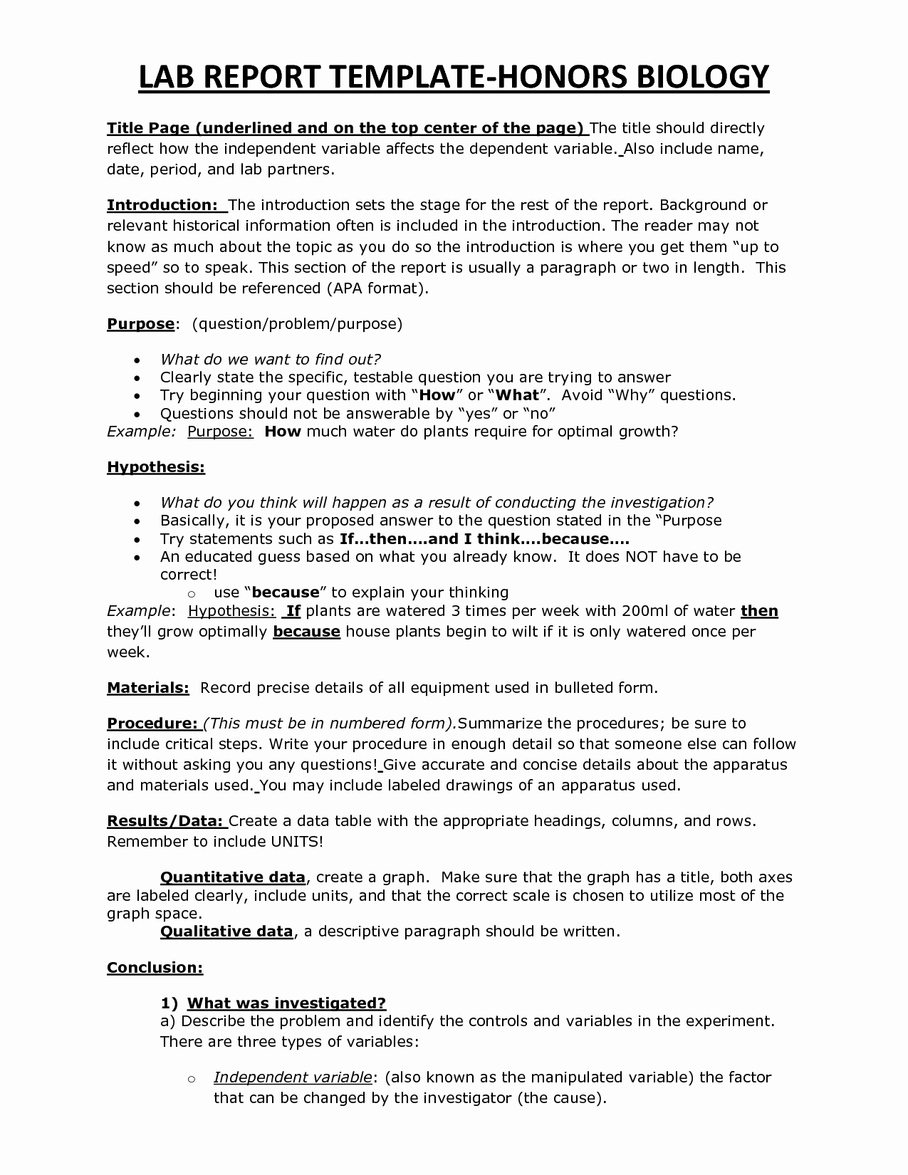 Formal Lab Report Template Awesome Chs Hbio Lab Report Template Biology