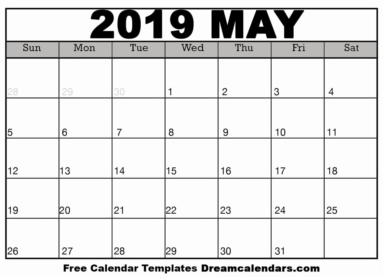 Free 2019 Calendar Template Elegant May 2019 Calendar