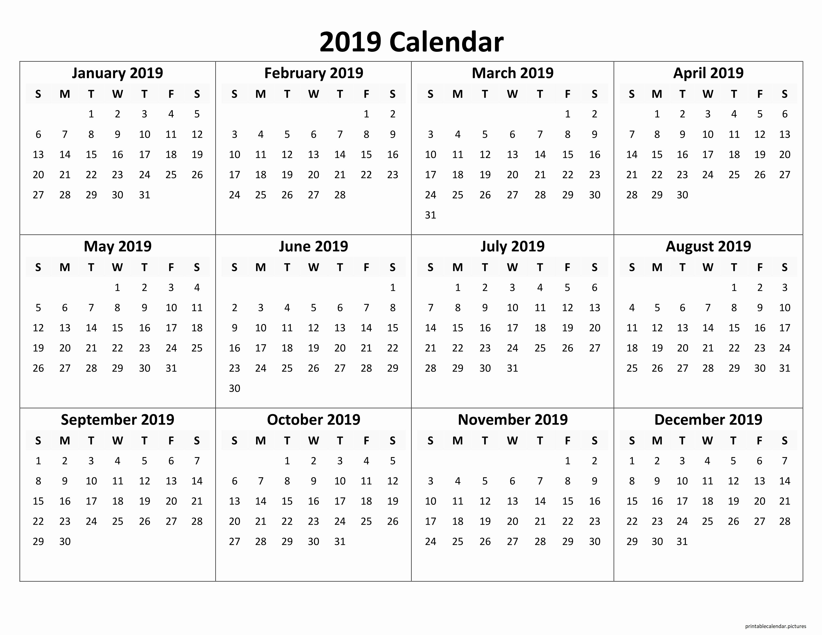 Free 2019 Calendar Template Inspirational Printable Yearly Calendar 2019