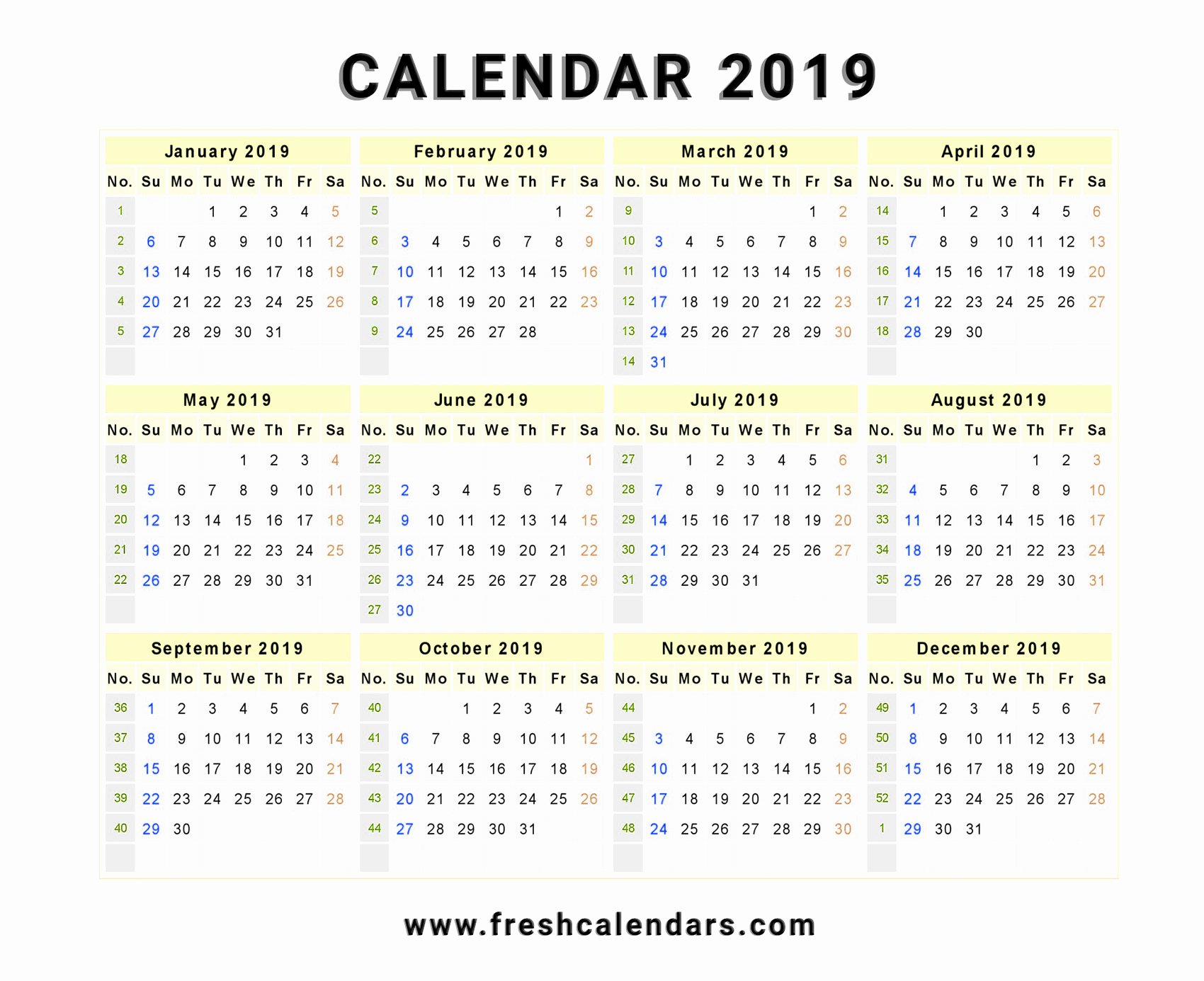 Free 2019 Calendar Template Luxury Free 2019 Calendar Printable