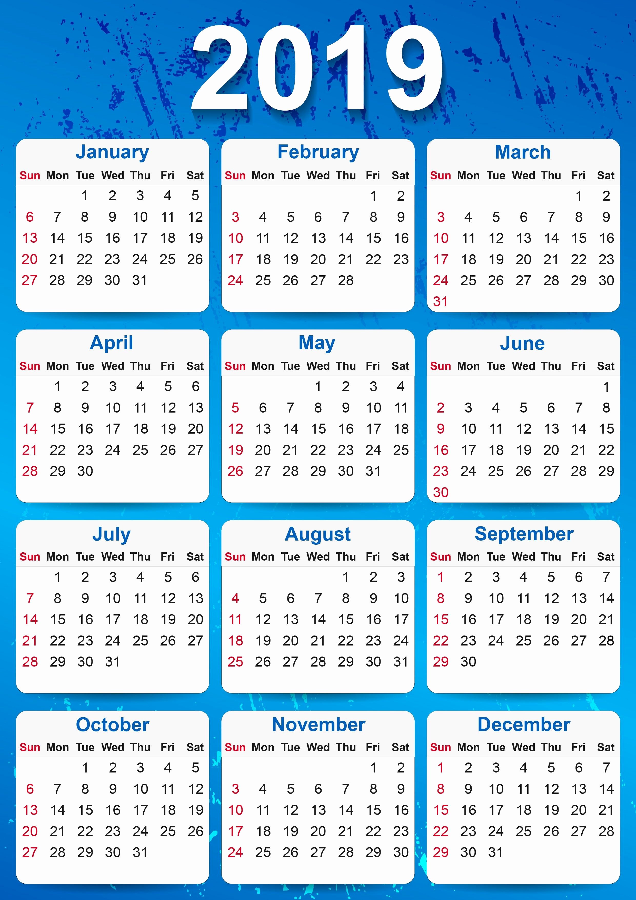 Free 2019 Calendar Template Unique 2019 Yearly Calendar Printable Calendar Template