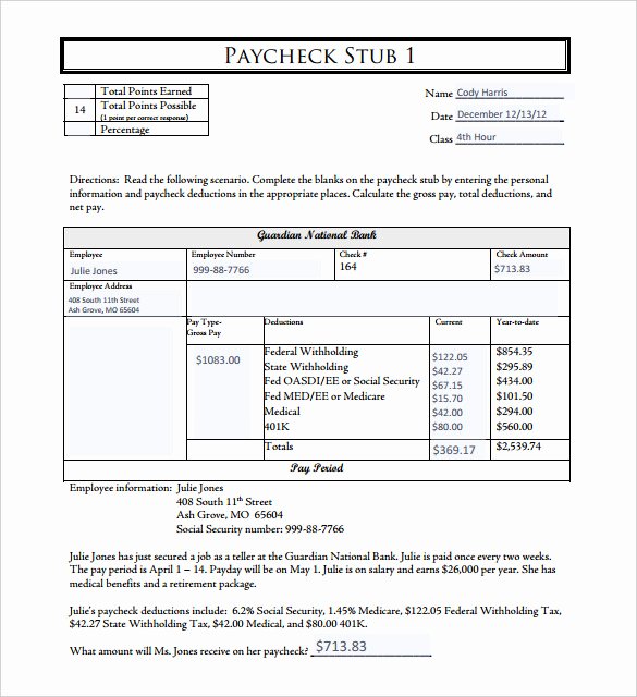 Free Check Stub Template New 24 Pay Stub Templates Samples Examples &amp; formats
