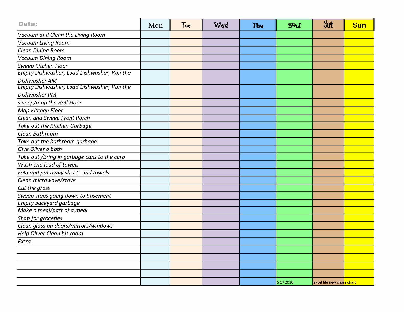 Free Chore Chart Template Awesome Downloadable Family Chore Chart Template