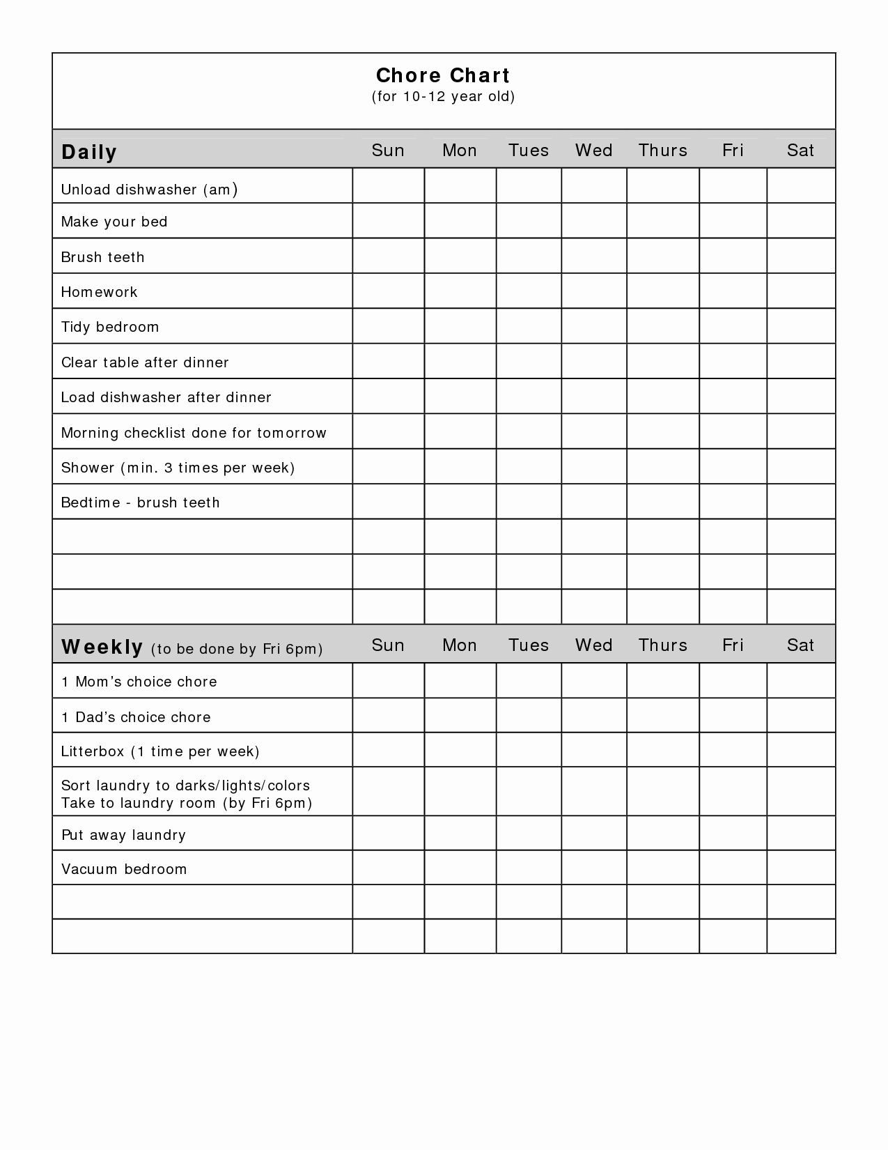 Free Chore Chart Template Best Of Free Blank Chore Charts Templates