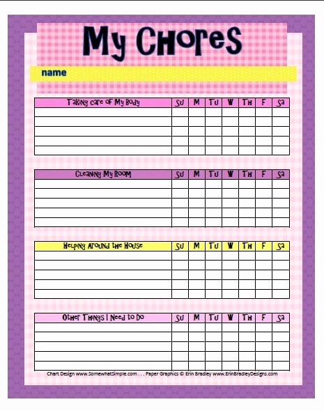free printable chore charts for kids