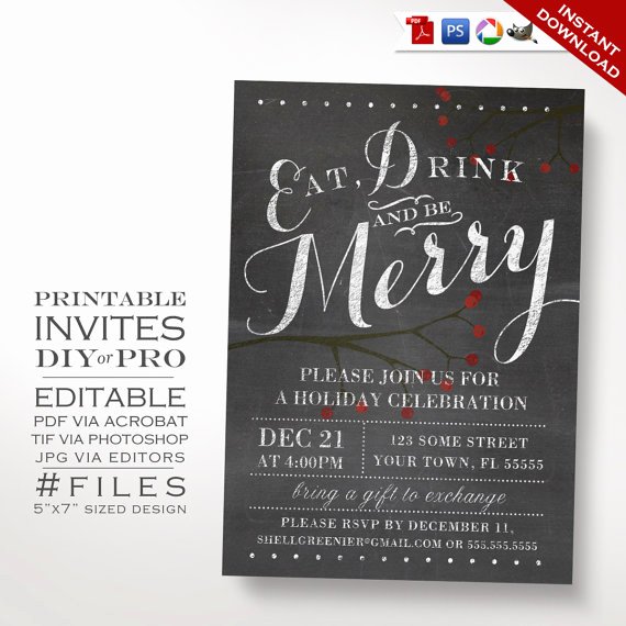 Free Christmas Party Invitations Template Inspirational Christmas Invitation Template Winter Chalkboard Holiday