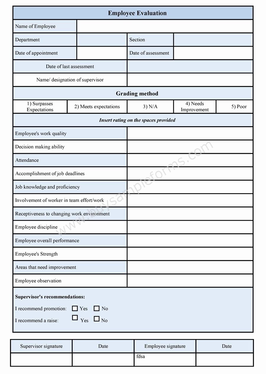 Free Employee Evaluation forms Printable Awesome Employee Evaluation Template