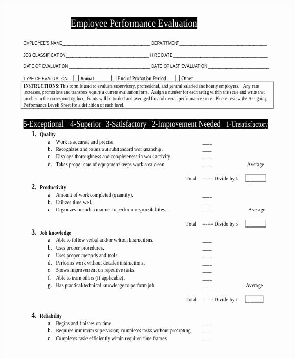 Free Employee Evaluation forms Printable Fresh 9 Employee Review forms Free Sample Example format