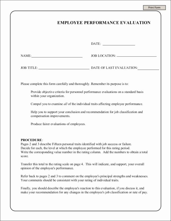 Free Employee Evaluation forms Printable Inspirational 9 Work Evaluation form Samples &amp; Templates Pdf Doc