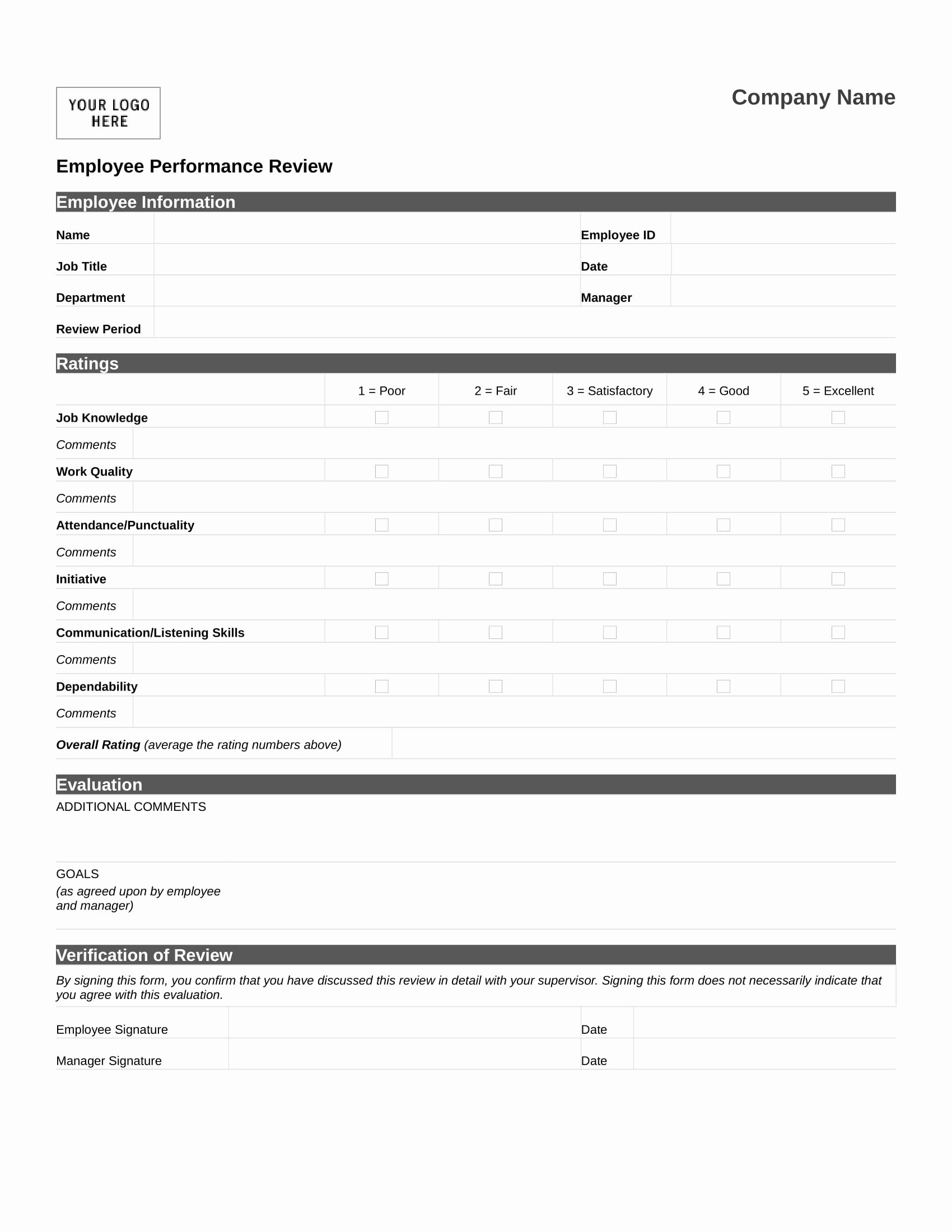Free Employee Evaluation forms Printable Inspirational Free 10 Work Review forms In Pdf