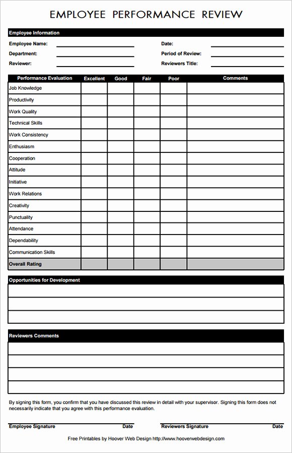 Free Employee Evaluation forms Printable Lovely Employee Performance Review Template