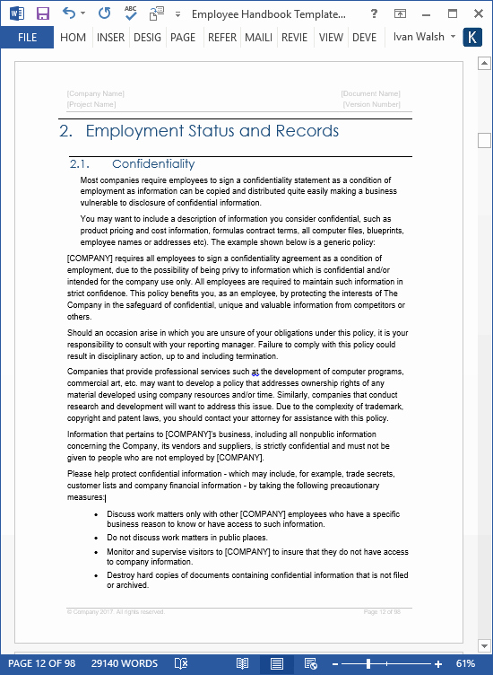 Free Employee Handbook Template Elegant Employee Handbook Templates Ms Word Free Policy Manual