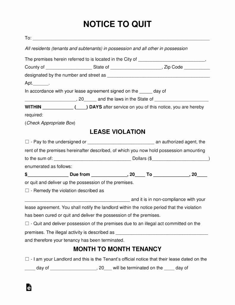 Free Eviction Notice Template New Free Eviction Notice forms Notices to Quit Pdf