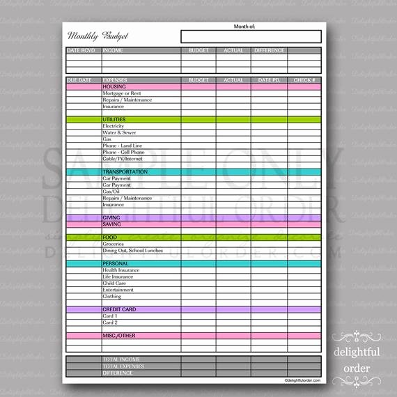 Free Household Budget Worksheet Pdf Inspirational Colorful Monthly Bud form Pdf Printable File Instant
