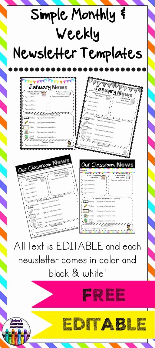 Free Newsletter Templates for Teachers Elegant Editable Classroom Newsletter Templates Color &amp; Black