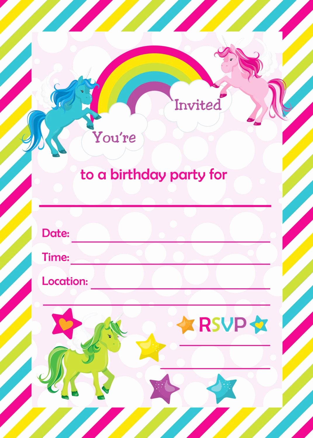 Free Party Invitation Templates Lovely Fill In Birthday Party Invitations Printable Rainbows and