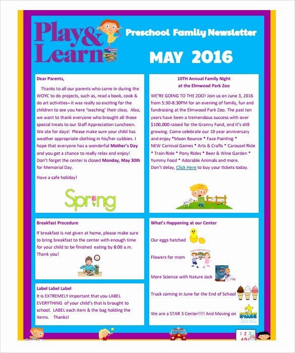 Free Preschool Newsletter Templates Elegant Sample Preschool Newsletter