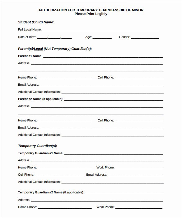 Free Printable Child Guardianship forms Beautiful Sample Temporary Guardianship form 8 Download Documents