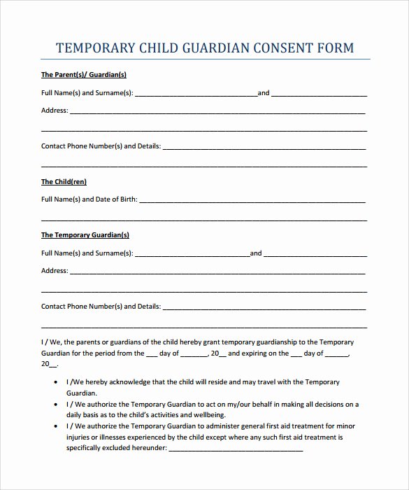 Free Printable Child Guardianship forms Elegant Sample Temporary Guardianship form 8 Download Documents