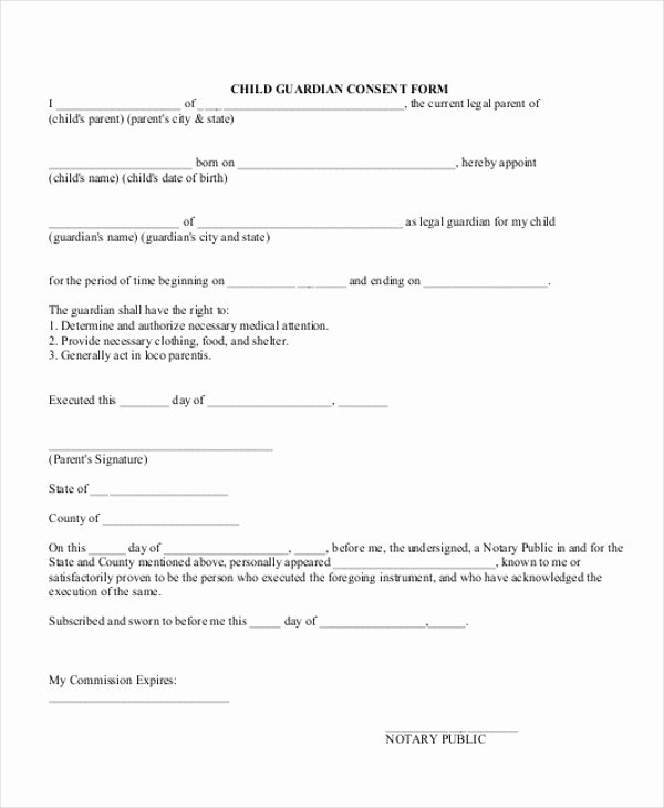 Free Printable Child Guardianship forms Fresh Sample Guardianship form 12 Free Documents In Pdf