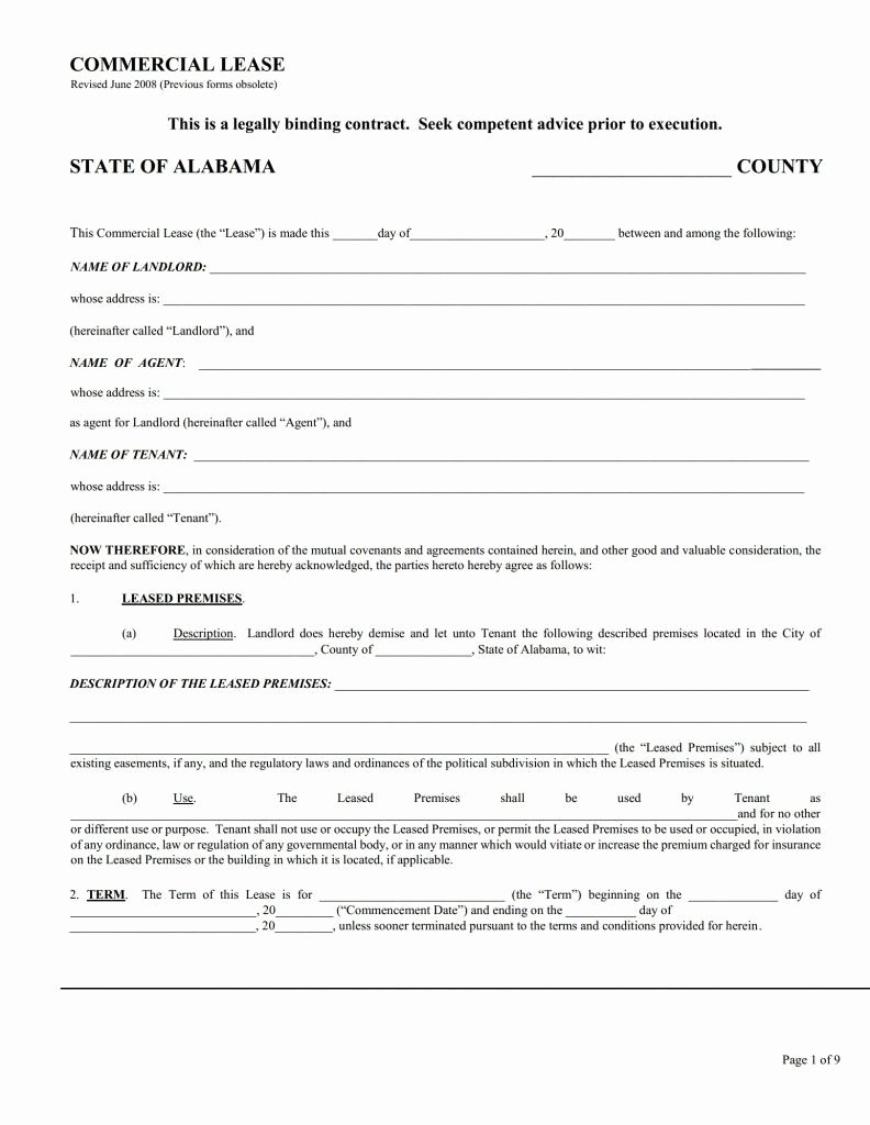 Free Printable Commercial Lease Agreement Awesome Alabama Mercial Lease Agreement