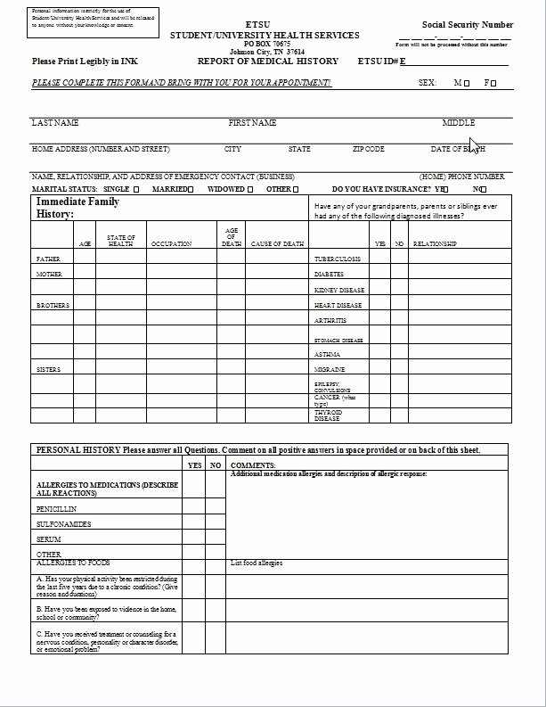 Free Printable Medical forms Lovely Medical History form Template – Templates Free Printable