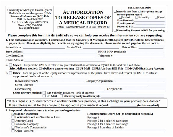 Free Printable Medical forms New Generic Medical Records Release form 7 Download Free