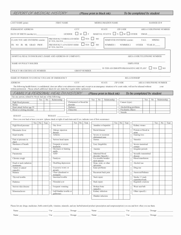 Free Printable Medical forms Unique 67 Medical History forms [word Pdf] Printable Templates