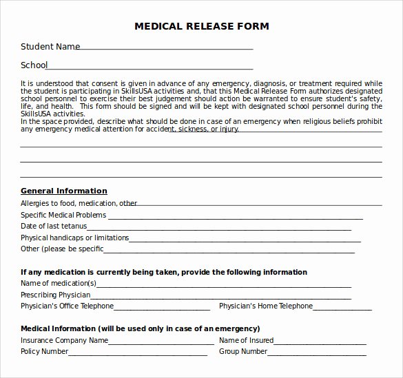 Free Printable Medical forms Unique Sample Medical Release form 10 Free Documents In Pdf Word
