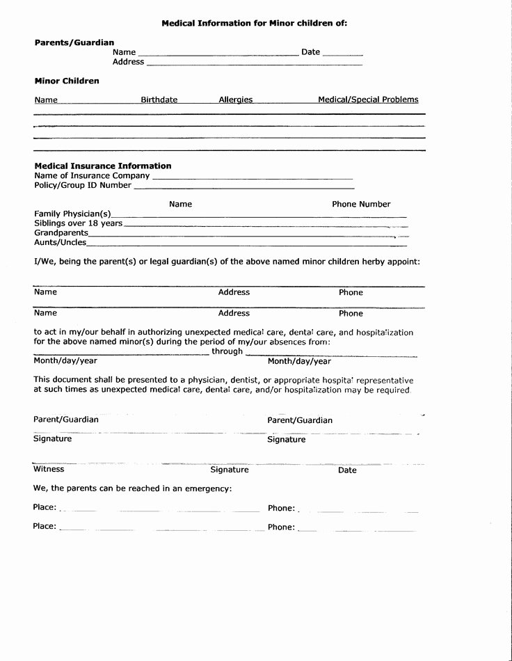 Free Printable Medical Release form Best Of Medical Permission form for Grandparents