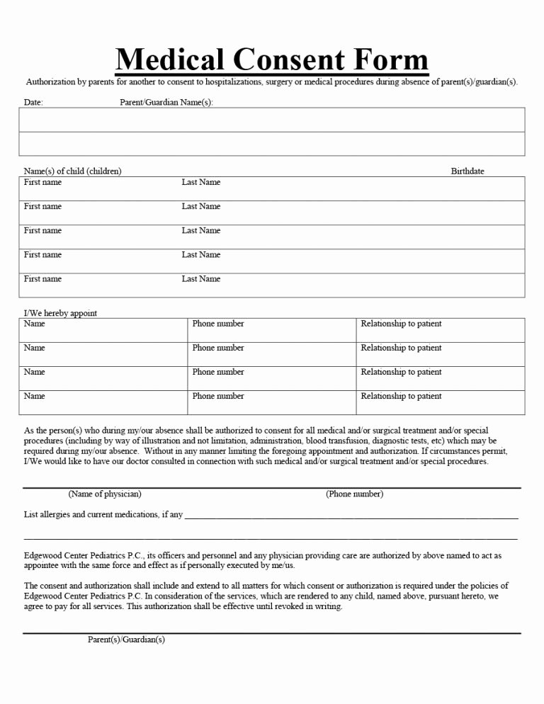 Free Printable Medical Release form Lovely 45 Medical Consent forms Free Printable Templates