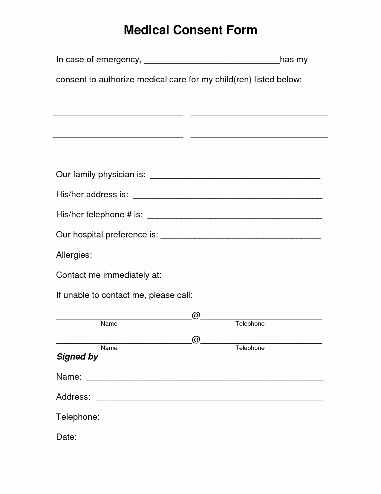 Free Printable Medical Release form Lovely Free Printable Medical Consent form