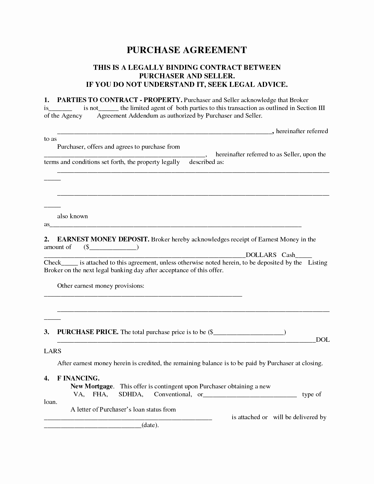 Free Real Estate Contract Luxury Printable Home Purchase Agreement