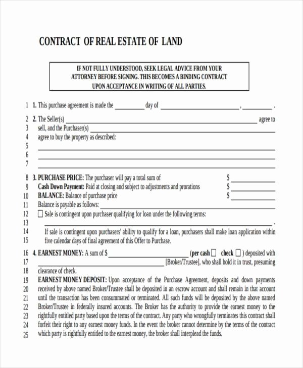 Free Real Estate Contract New 7 Real Estate Contract form Samples Free Sample