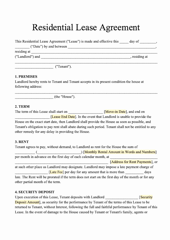 Free Rental Agreement Template Unique Free Residential Lease Template