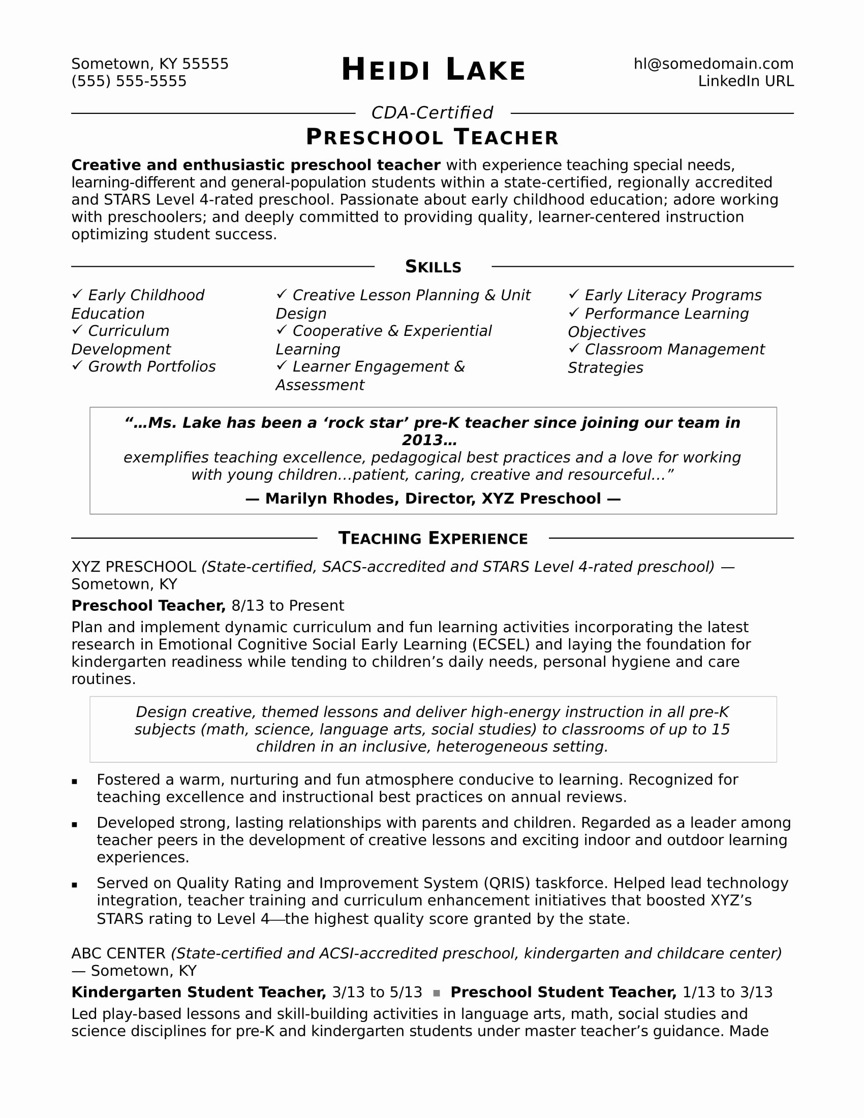 Free Sample Resume for Teachers Inspirational Preschool Teacher Resume Sample