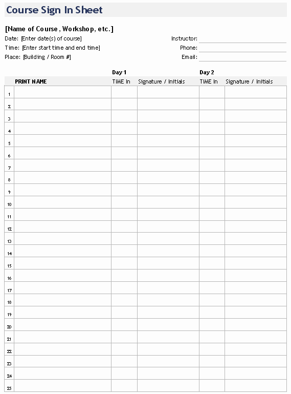 Free Sign In Sheet Template New Printable Sign In Sheet