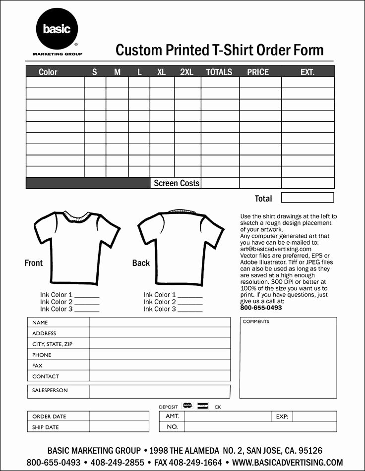 Free T Shirt Template Lovely Free T Shirt order form Template Download