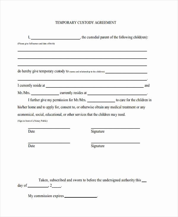 Free Temporary Guardianship form Beautiful Free 8 Sample Custody Agreement forms In Pdf