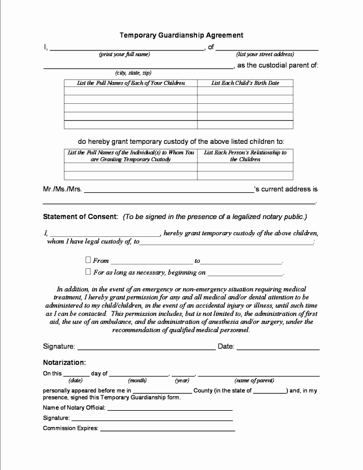 Free Temporary Guardianship form Fresh 4 Free Printable forms for Single Parents T