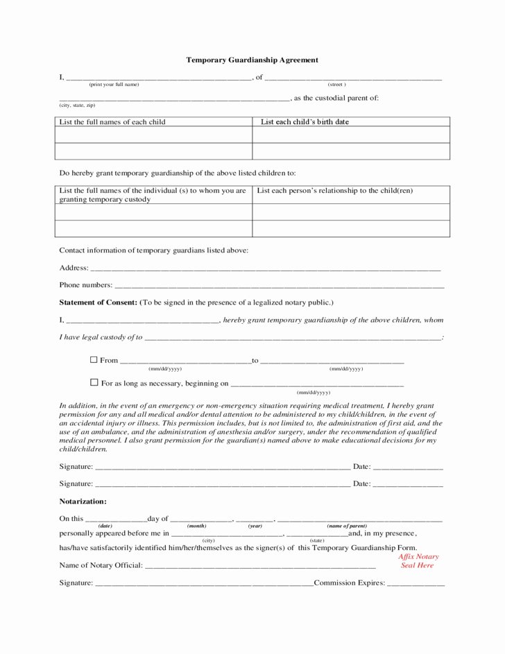 Free Temporary Guardianship form Inspirational Legal Child Custody Agreement forms Ideal Temporary