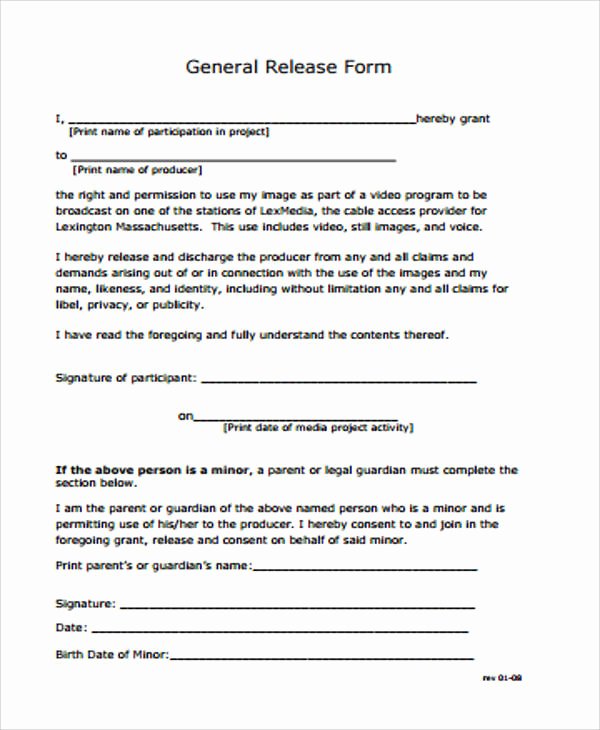General Release form Template Awesome General Release form Sample 8 Examples In Word Pdf