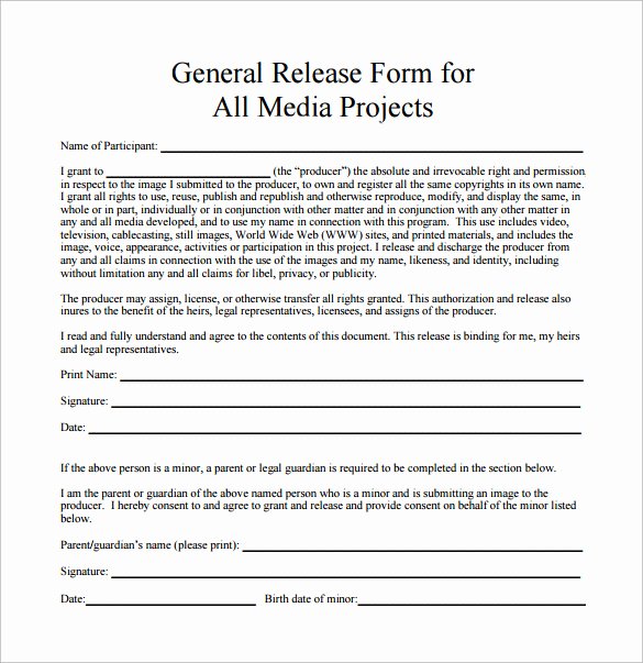 General Release form Template Awesome Sample General Release form 10 Download Free Documents
