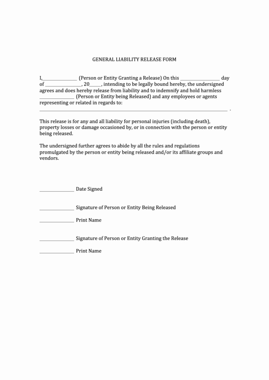 General Release form Template Lovely top 24 General Release Liability form Templates Free to