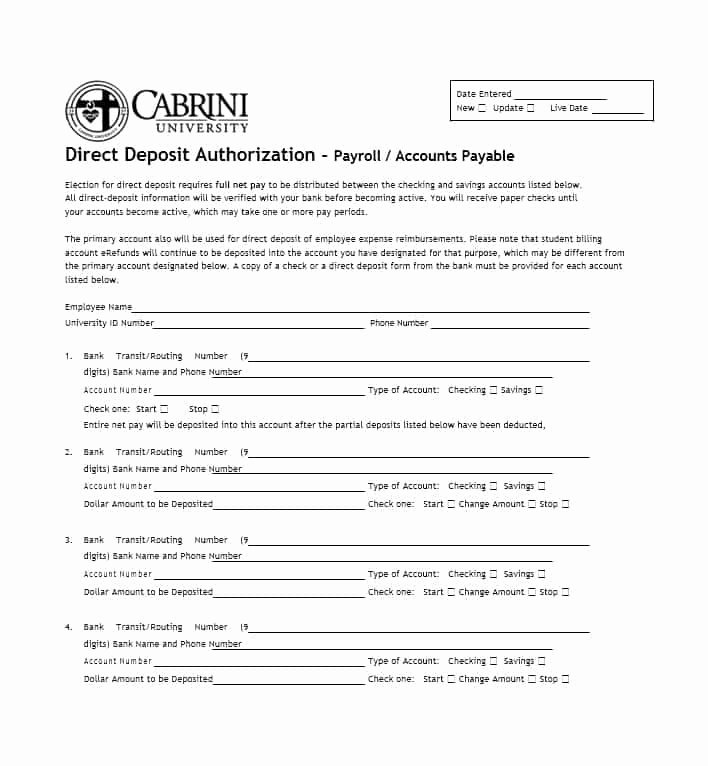 Generic Direct Deposit form Elegant 47 Direct Deposit Authorization form Templates Template